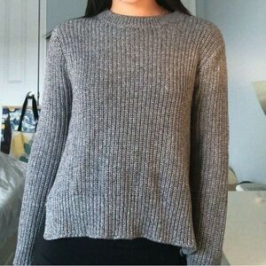 H &M Zipper Side Grey Cotton Blend Crew Neck Midweight Sweater - Size S